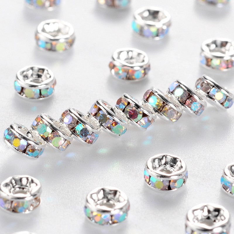 Rondelles with Rhinestones - 7mm - 20 pieces