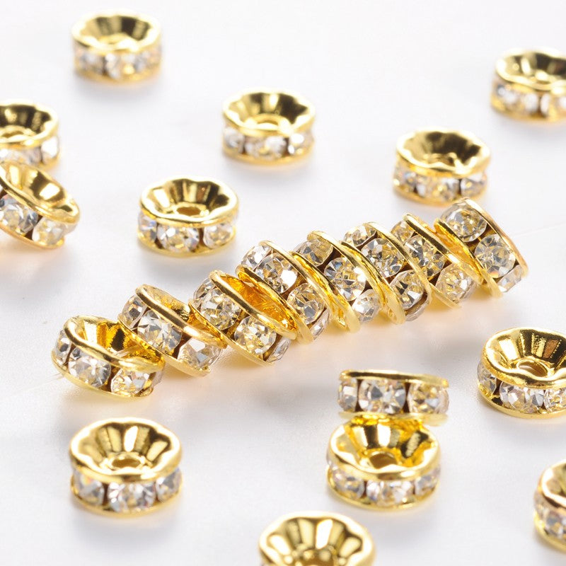 Rondelles with Rhinestones - 8mm - 20 pieces