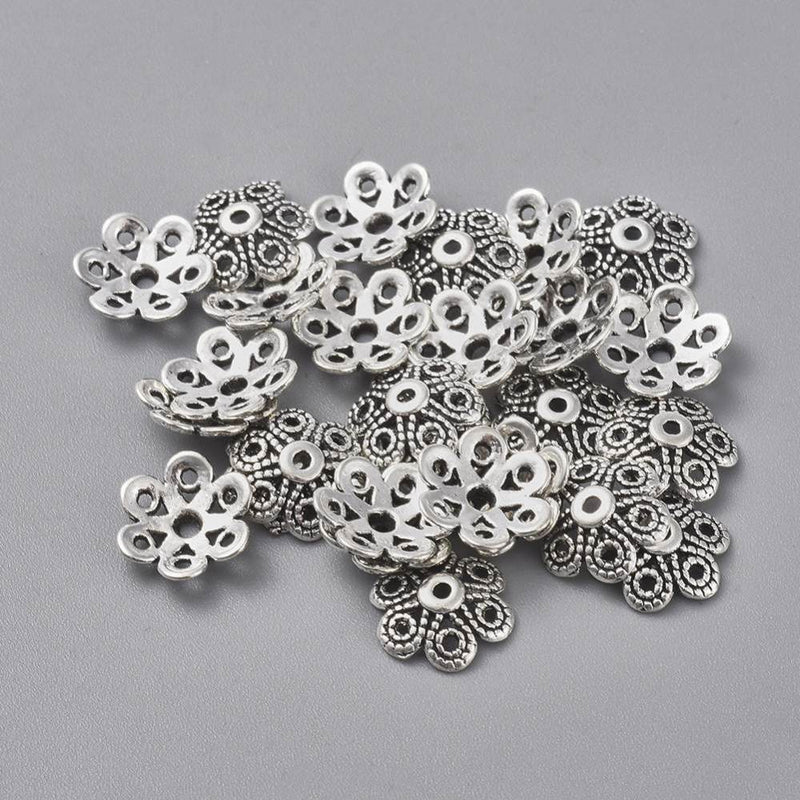 Bead Caps - Flower - 12.5mm - Antique Silver