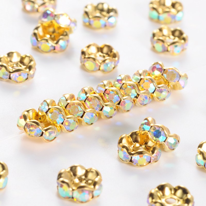 Rondelles with Rhinestones - 8mm - 20 pieces