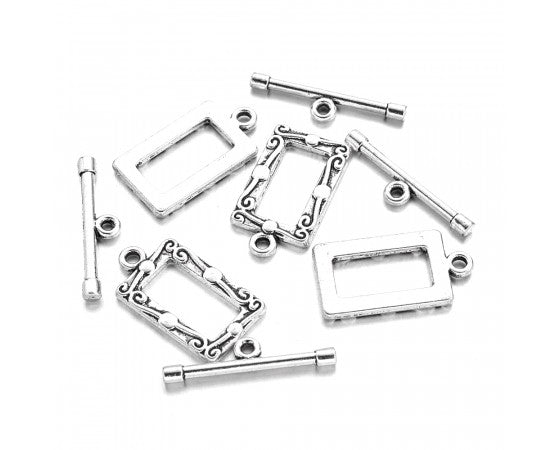 Toggle Clasp - Rectangle - 20mm x 11.5mm - Antique Silver