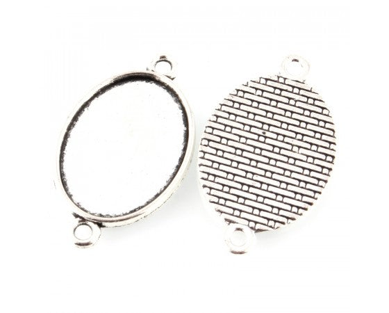 Bezel Connectors - Oval - 25mm x 18mm - 1 piece - Antique Silver