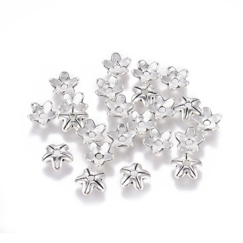 Bead Caps - Metal - Flower - 9mm - Antique Silver