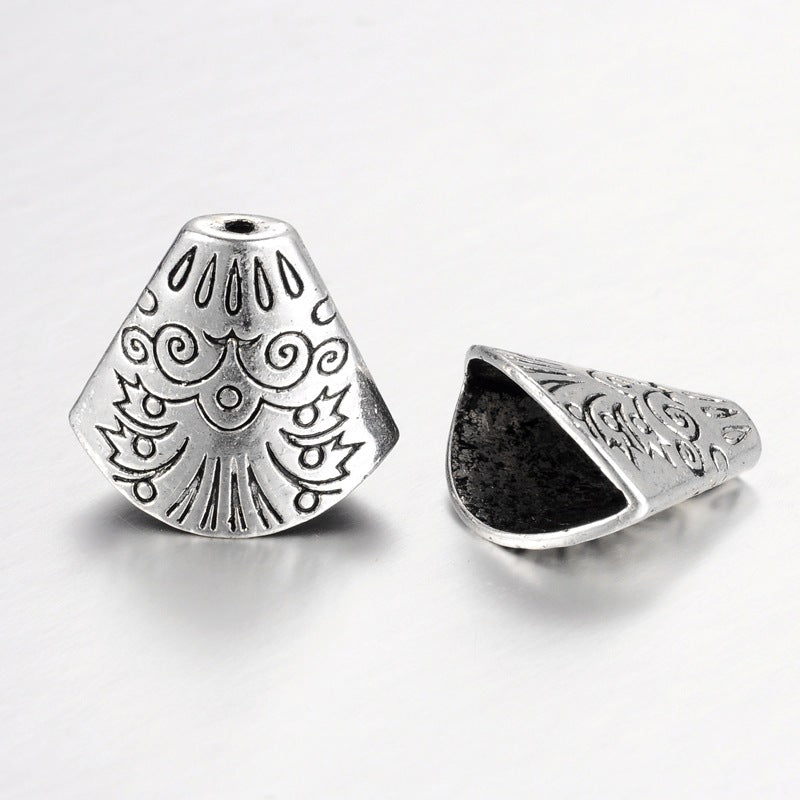 Bead Cones - Metal - Fan - Antique Silver - 2 pieces