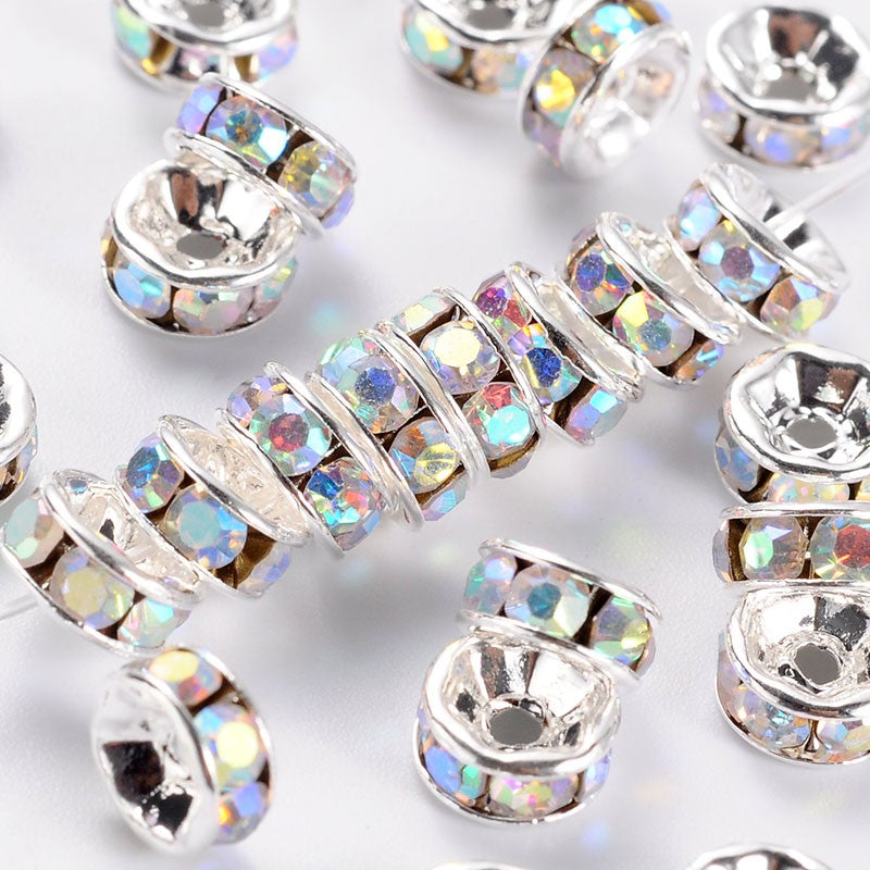 Rondelles with Rhinestones - 6mm - 20 pieces