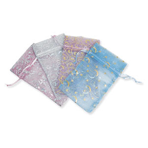 Organza Gift Bag - Pastel with Pattern - 16.5cm x 10cm - 4 pieces