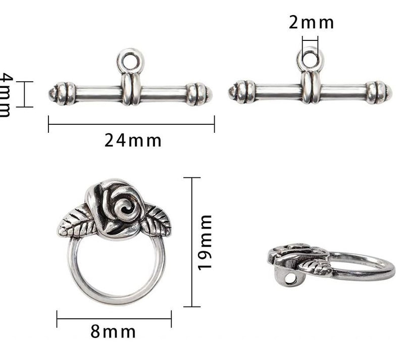 Clasp - Toggle - Round (Rose) - 19mm x 18mm - Antique Silver