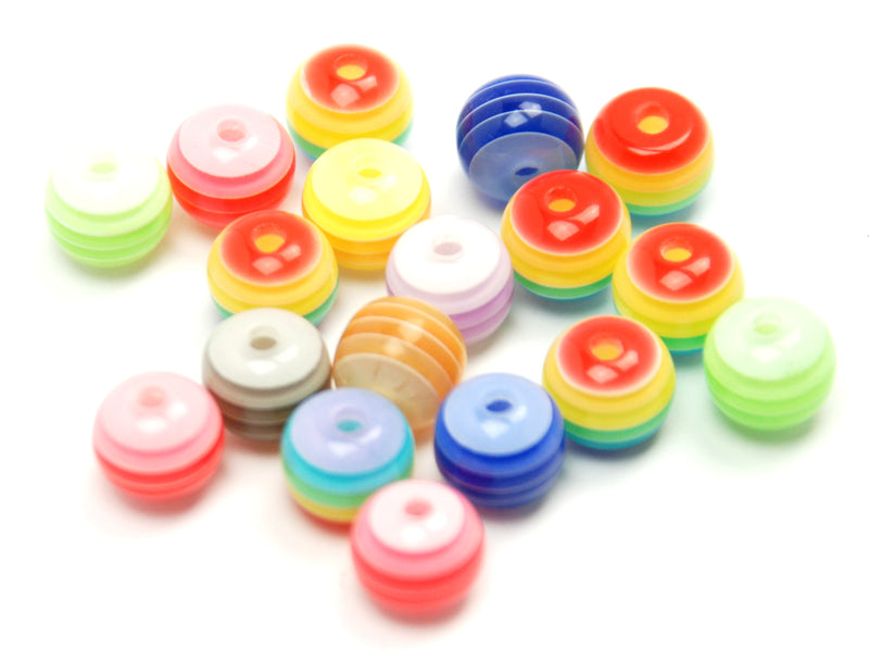 Acrylic - Round - Striped - 6mm - 50 pieces