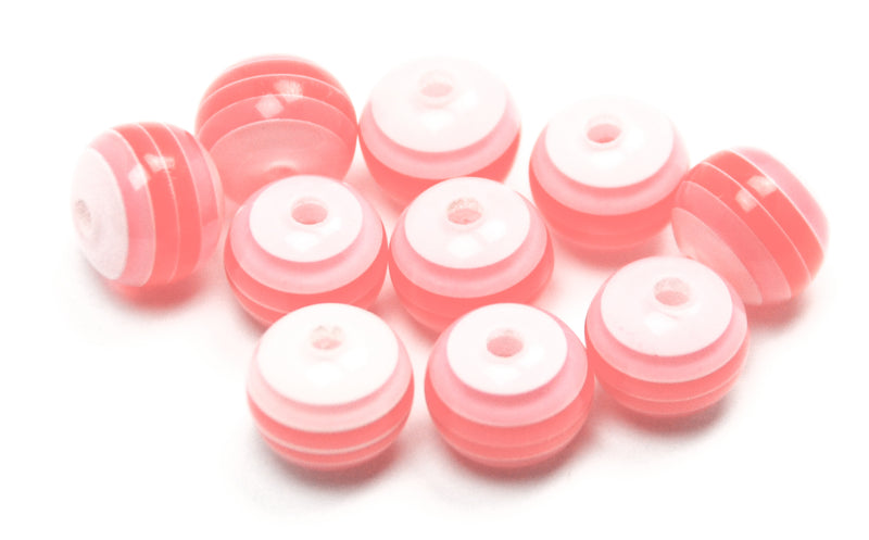 Acrylic - Round - Striped - 6mm - 50 pieces