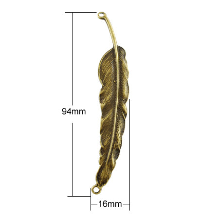 Connector - Feather - 94mm x 16mm - 1 piece - Antique Bronze
