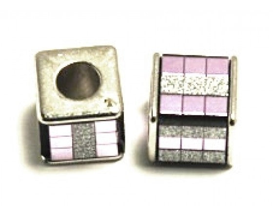 Acrylic - Cube - 12mm x 12mm - 10 pieces - Silver Striped