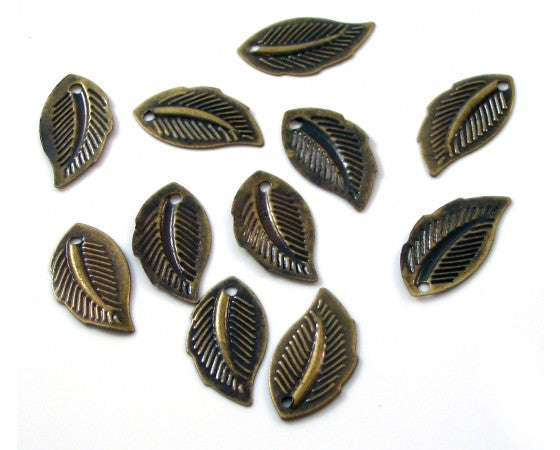 Charms - Leaf - 9mm x 18mm - 100 pieces - Antique Bronze