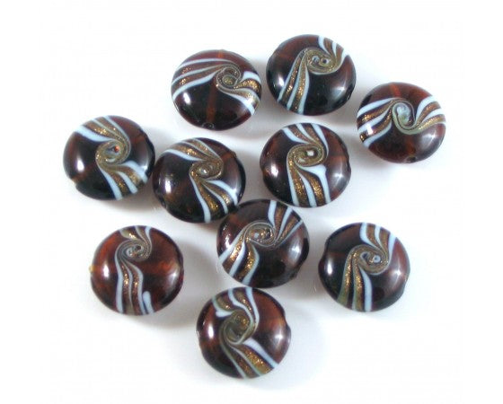Lampwork - Goldsand Swirl - Coin (Domed) - 20mm - 5 pieces