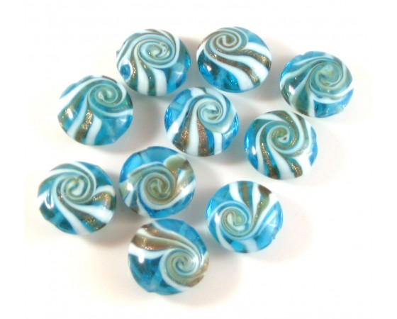 Lampwork - Goldsand Swirl - Coin (Domed) - 20mm - 5 pieces