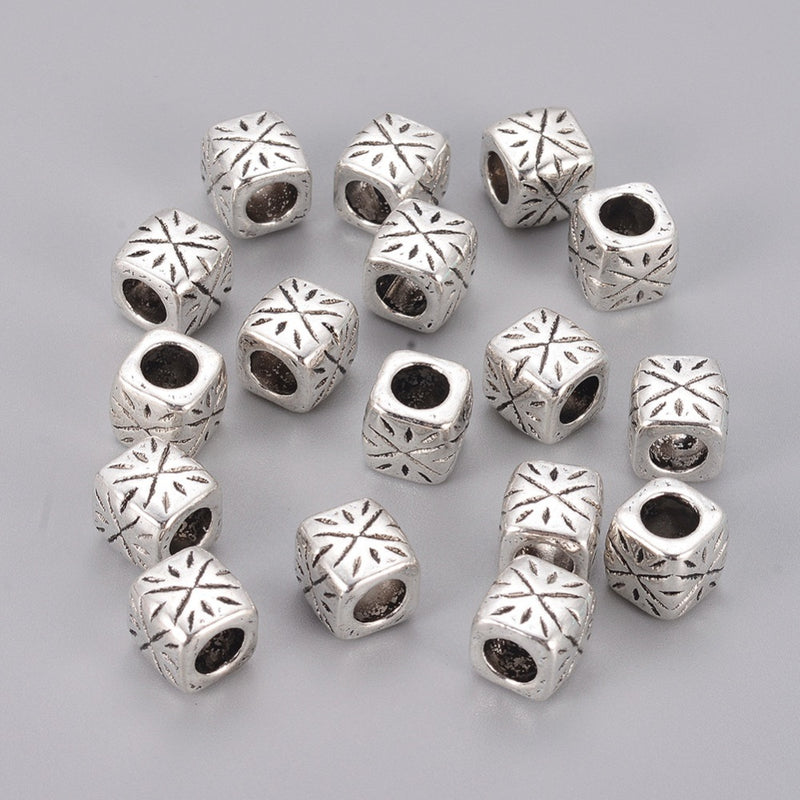 Metal - Cube (European Style) - 9mm x 9mm - Antique Silver