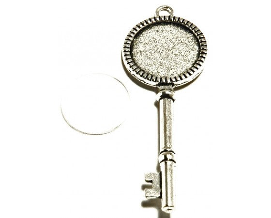 Bezel Pendant Kit - Key - 1 set - Antique Silver