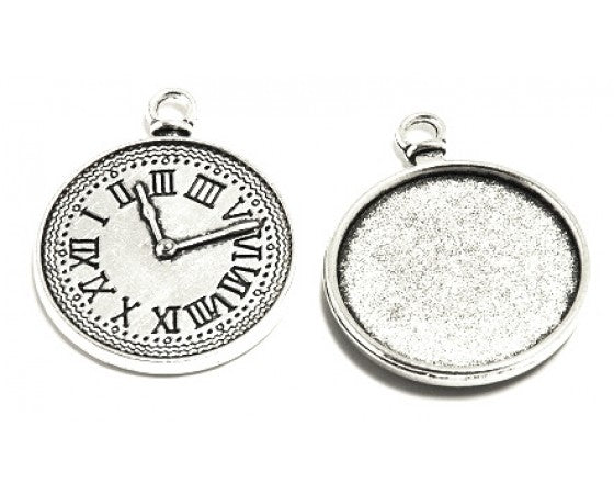 Bezel Pendant - Clock Face - 35mm x 27mm - 1 piece - Antique Silver