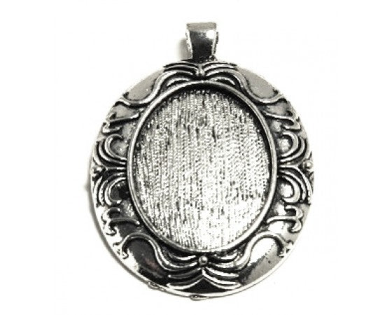 Bezel Pendant - Oval - 52mm x 36mm - 1 piece - Antique Silver