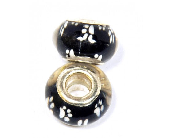 Acrylic - Rondelle (European Style) - 14mm x 9mm - 1 piece - Paw Print - Black