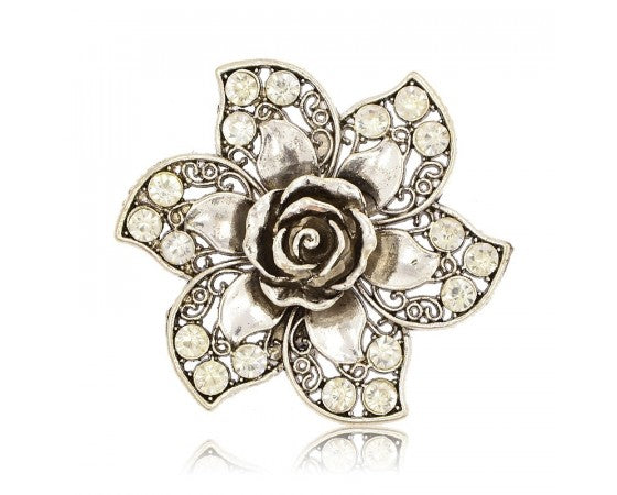 Pendant with Rhinestones - Rose - 61mm x 61mm - 1 piece - Antique Silver