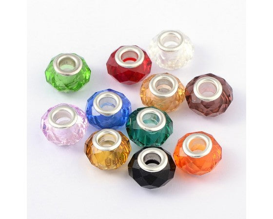 Resin - Rondelle (Faceted) (European Style) - 14mm x 9mm - 1 piece