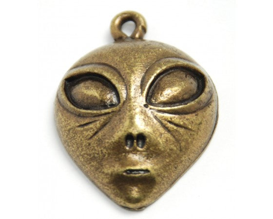 Charms - Alien Head - 35mm x 25mm - 2 pieces - Brass Oxide