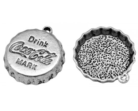 Bezel Pendant - Coca Cola - 24mm x 22mm - 1 piece - Antique Silver