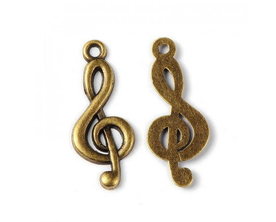 Charms - Treble Clef - 25mm x 10mm - 10 pieces - Antique Bronze