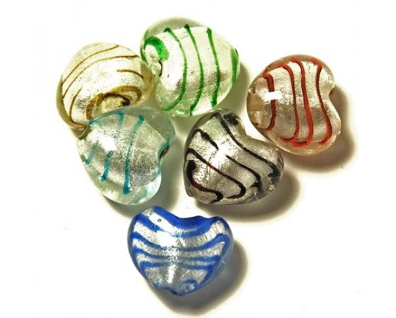 Lampwork - Silver-Foil - Heart - 5 pieces