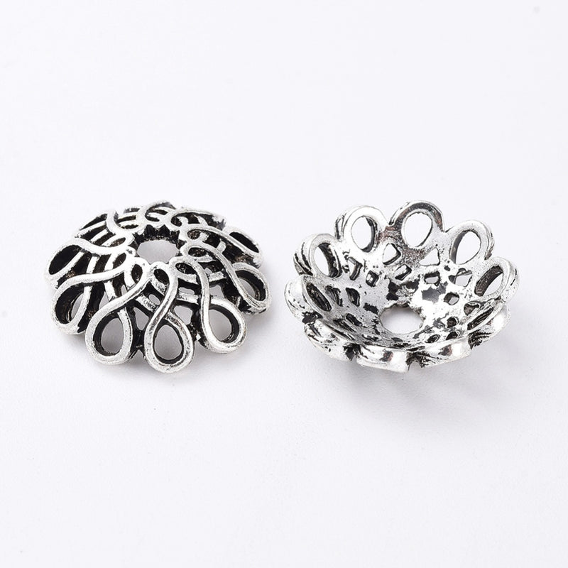 Bead Caps - Metal - Antique Silver - 20 pieces