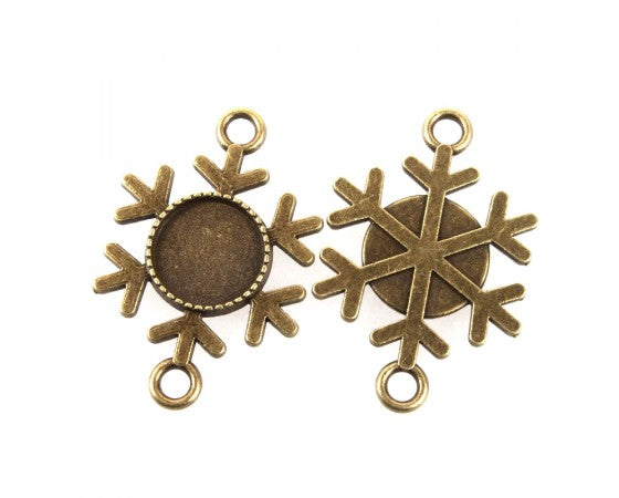 Bezel Connectors - Snowflake - 35mm - 1 piece - Antique Bronze