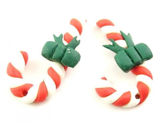 Polymer Clay - Candy Cane - 28mm - 10 pieces - Red and White