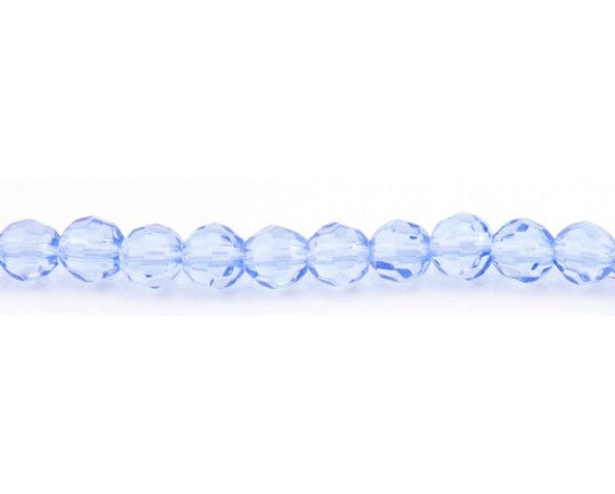 Glass - Round (Faceted) - 4mm - 30cm Strand - Light Blue