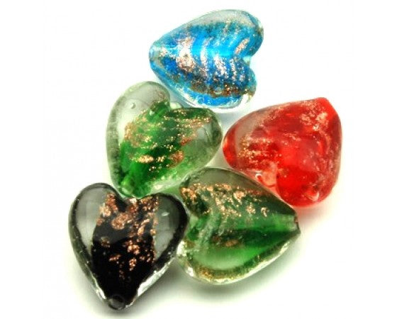 Lampwork - Goldsand - Heart - 20mm - 5 pieces