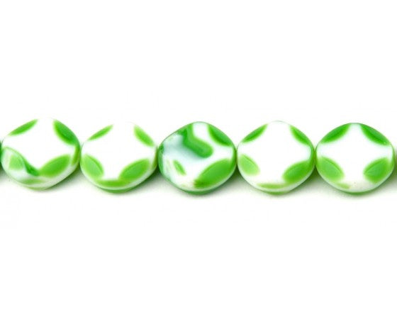 Glass - Coin (Irregular) - 16mm - 13 pieces - Green and White