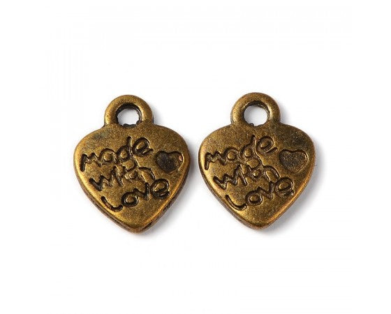 Charms - Heart - Engraved (Made with Love) - 12mm - 10 pieces