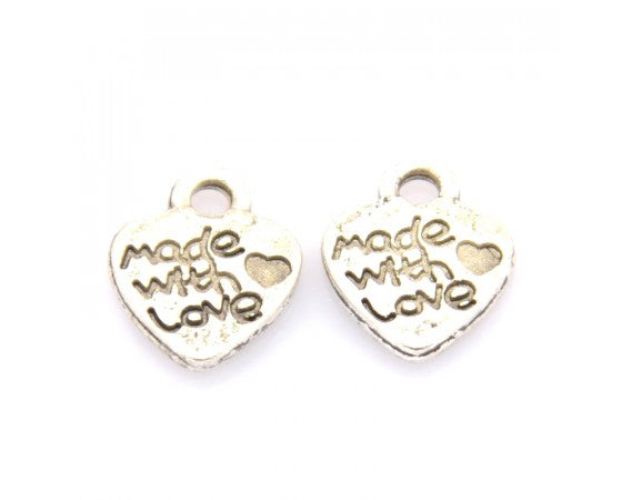 Charms - Heart - Engraved (Made with Love) - 12mm - 10 pieces