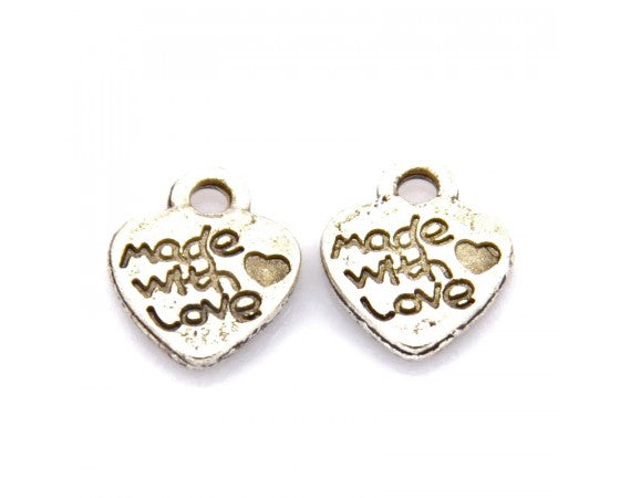 Charms - Heart - Engraved (Made with Love) - 12mm - 10 pieces