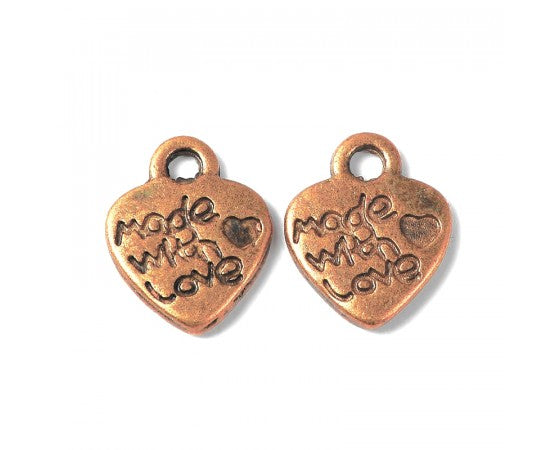 Charms - Heart - Engraved (Made with Love) - 12mm - 10 pieces