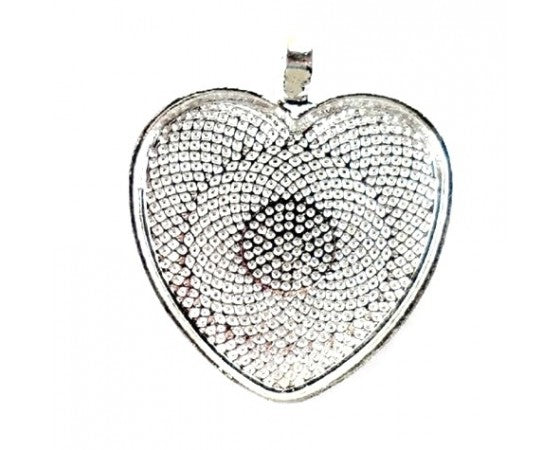 Bezel Pendant - Heart - Economy - 32mm x 25mm - 1 piece - Silver