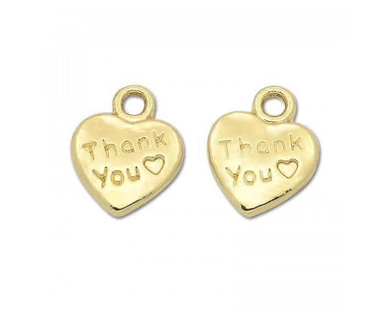 Charms - Heart - Engraved (Thank you) - 12mm - 10 pieces - Golden