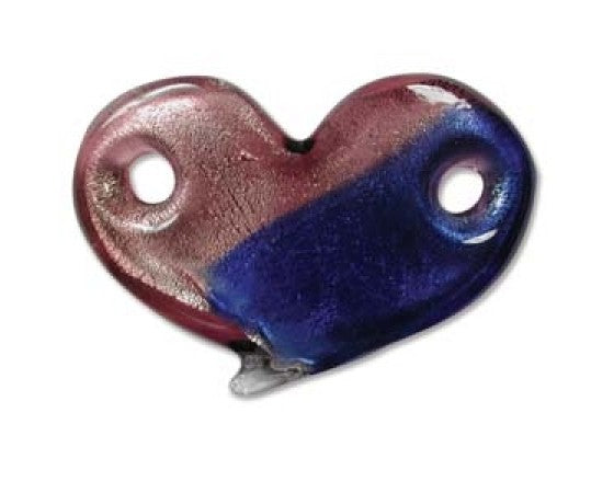 Art Glass - Heart (Two Holes) - 42mm x 27mm - 1 piece