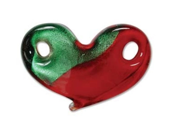 Art Glass - Heart (Two Holes) - 42mm x 27mm - 1 piece