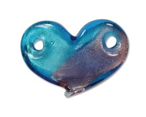 Art Glass - Heart (Two Holes) - 42mm x 27mm - 1 piece