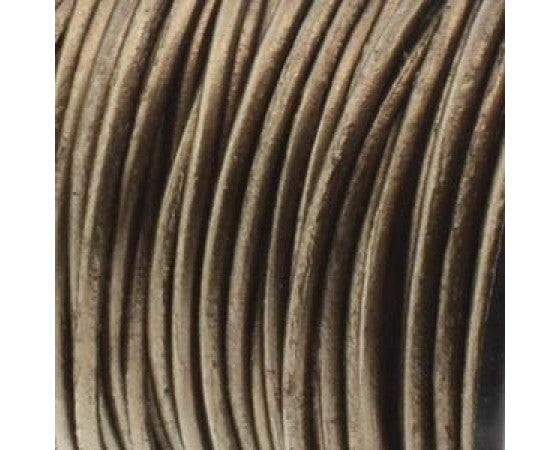 Indian Leather - Round - 5mm - 1 meter - Metallic Kansa - Cracked Leather