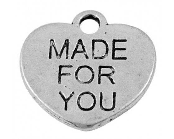 Charms - Heart - Engraved (Made for You) - 15.5mm - 10 pieces - Antique Silver