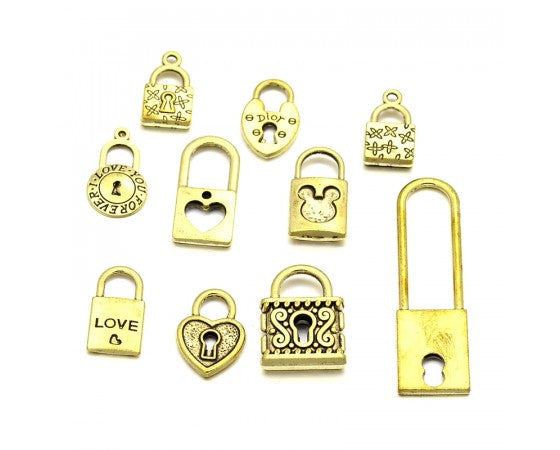Charms - Locks - 10 pieces - Antique Gold