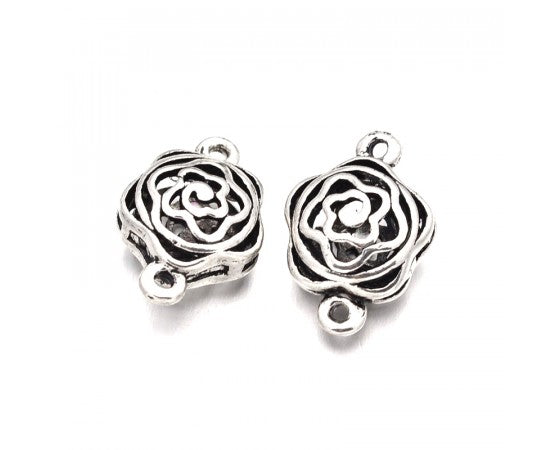 Metal - Connector - Hollow Rose - 21mm x 14mm - Antique Silver