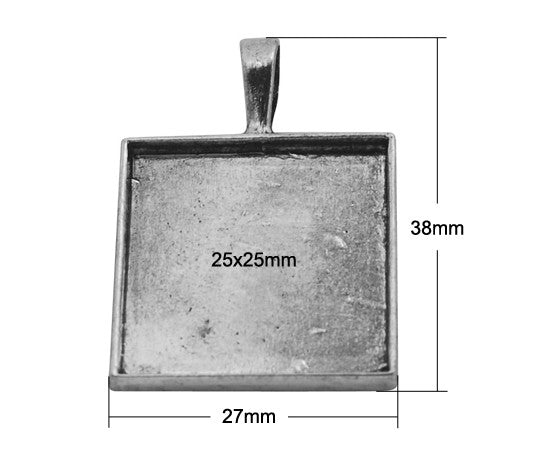 Bezel Pendant - Square - 25mm - Antique Silver