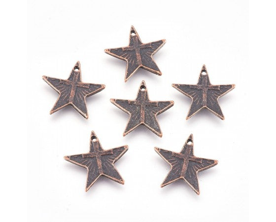 Charms - Star - 21mm - 10 pieces - Red Copper